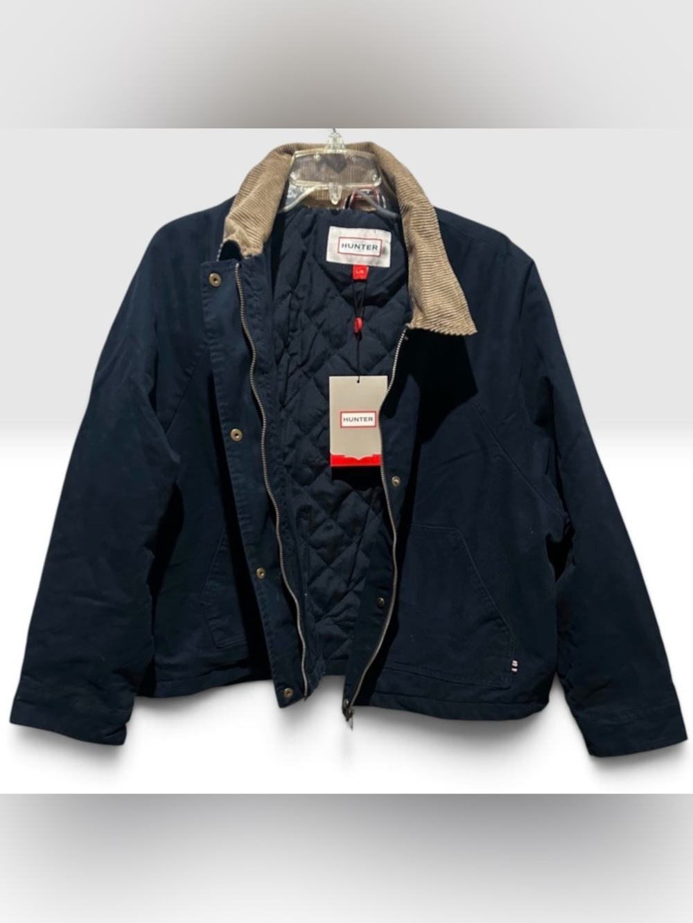 Hunter Navy Jacket with Tan Corduroy Collar - Size L